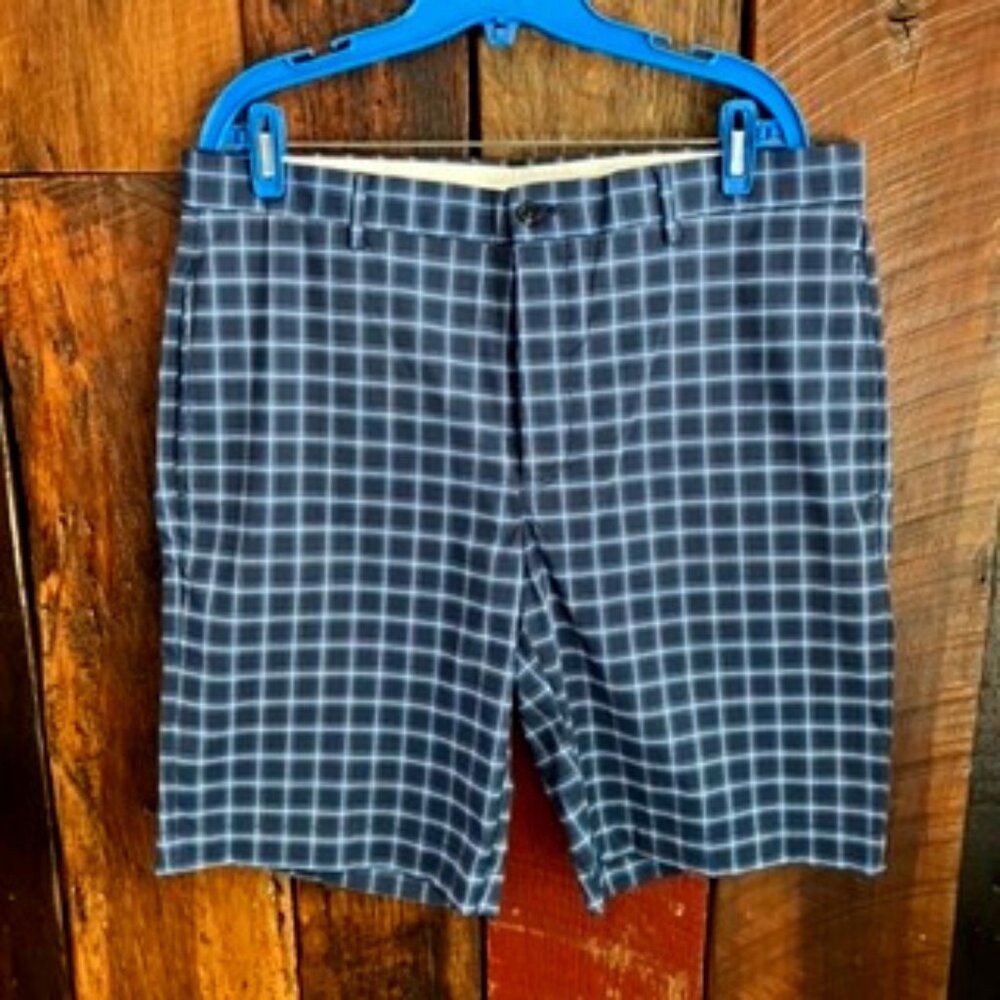 Greg Norman Navy Blue Plaid Golf Shorts - 36 - NEW CONDITION